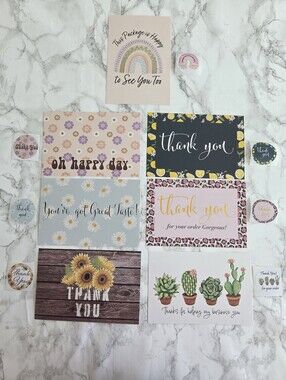 100 Pc 6 x 4" Assorted Insert Thank you Cards & Stickers Pack